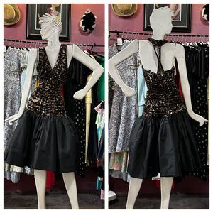 Vintage 80s Lillie Rubin Cocktail Prom Party Formal Mini Dress Halter Ruched XS